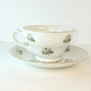 Vintage Grantcrest Teacup & Saucer - Violets - Gold Trim - Japan